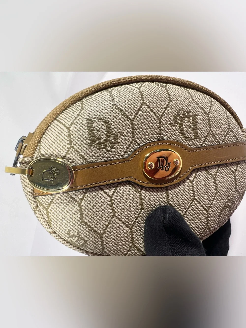 Christian Dior Vintage Trotter Oval Coin Purse Canvas France